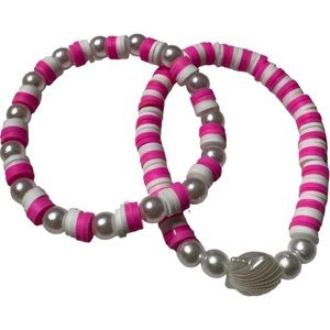 Pink Heishi clay beaded bracelets set